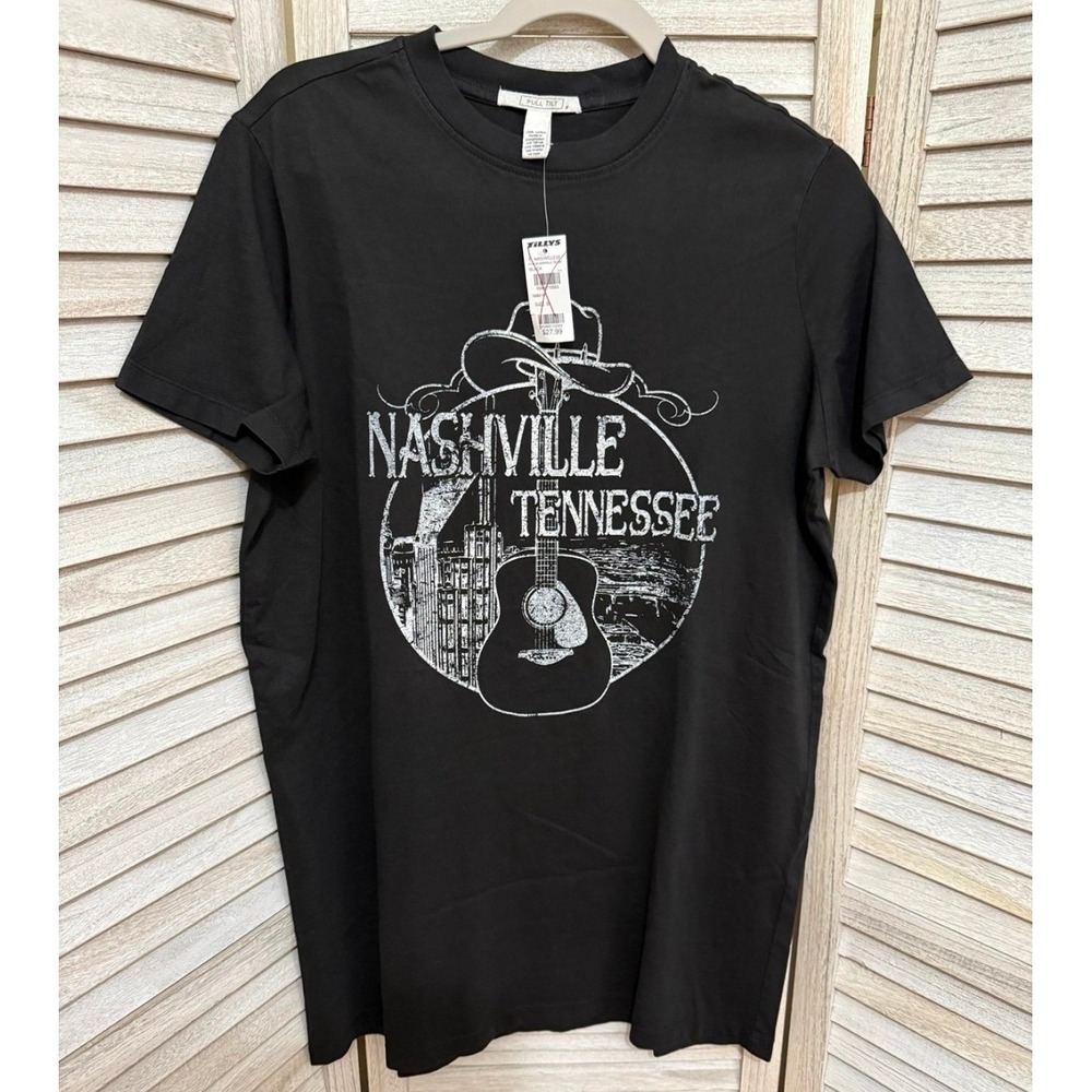 Black Nashville Tennessee Guitar‎ Cowboy Hat Graphic Print T Shirt Men